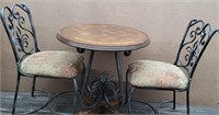 Metal/Wood Round Top Table & 2 Chairs