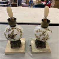 Pair of Antique Footed Hand Painted Table lamps