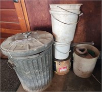 Galvanized Trash Can w/Lid, Buckets