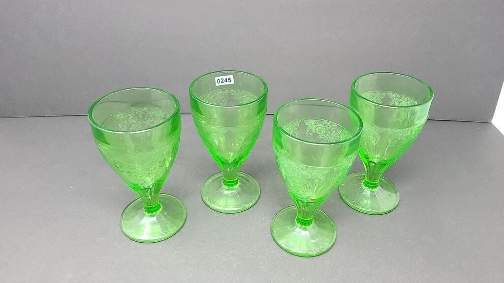 URANIUM GLASS: 3 WATER GOBLETS