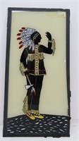 Indian Chief Silhouette Reverse Painting on Glass