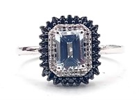 Sterling 2.5ct Genuine Aquamarine Diamond Ring