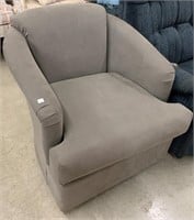 Grey Upholstered Swivel Arm Chair