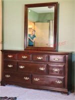 Cherry Dresser with mirror, headboard, frame, end