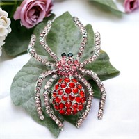 Be Mine! Pink/Red Tone Valentines Spider Brooch