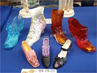 SEVEN RESIN GLASS AND CERAMIC RETRO LADIES' SHOES