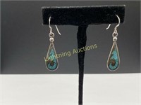 STERLING SILVER CRUSHED TURQUOISE DANGLE EARRINGS