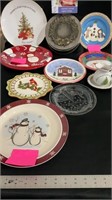 Various Christmas plates, vintage tin,  acrylic
