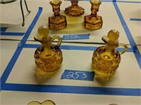 Pair Of Amber Glass Cruets