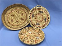 3 handmade grass serving trays by Minnie Amik from