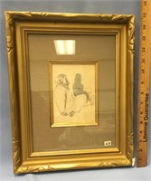 A matted and framed original drawing by Fred Mache