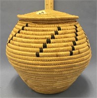 Handmade grass basket with lid , 8" tall with 5" d