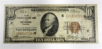 1929 $10 NATIONAL CURRENCY RICHMOND