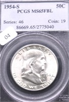 1954 S PCGS MS65 FBL FRANKLIN HALF DOLLAR