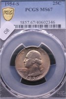 1954 S PCGS MS67 WASHINGTON QUARTER RARE GRADE