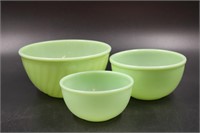 TRIO OF FIRE KING MIXING BOWLS OVEN WARE