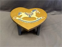 VINTAGE 12.5 INCH HEART STOOL WITH HORSE PAINTING