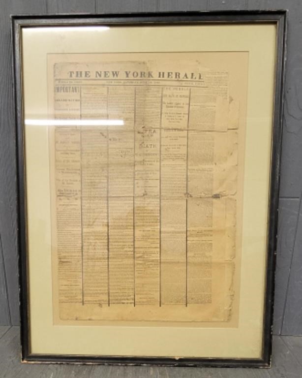 Framed Newspaper - Death Of President Lincoln