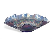Fenton Blue Carnival Holly Patterned Glass Bowl