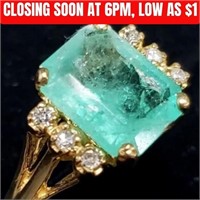 $3500 10K 2.52g Emerald(2.5ct) Diam(0.06ct) Ring