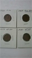 Canada Nice Grade One Cent Coins 1920,29,33 & 35