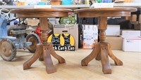Pair round oak end tables
