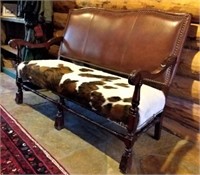 Cowhide Double Seat Entryway Bench