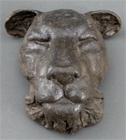 Lioness Head Cast Patinated Spelter Wall Hanging