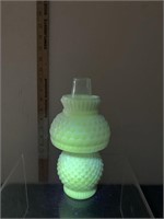 VINTAGE MINI MILK GLASS OIL LAMP GLOWS