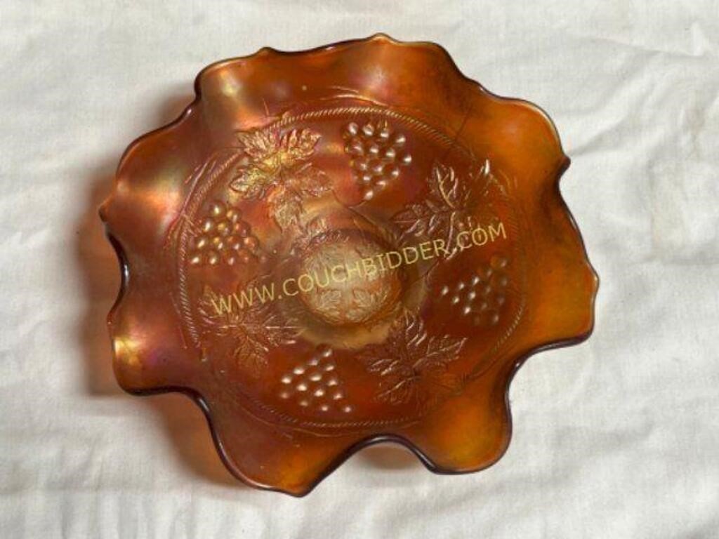 Carnival Glass Fall Leaf Ruffled Edge Bowl