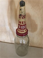 Shell X-100 tin top & genuine litre oil bottle