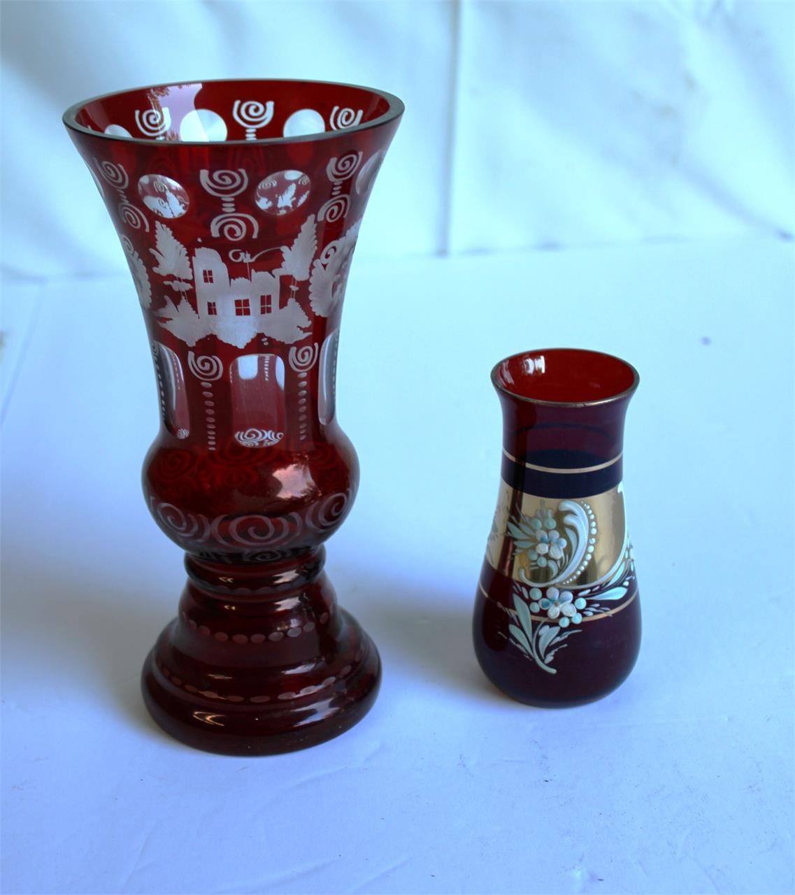 Bohemian Ruby Glass Vases set 2