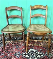Two Mismatched Vintage Cane Seat Chairs
