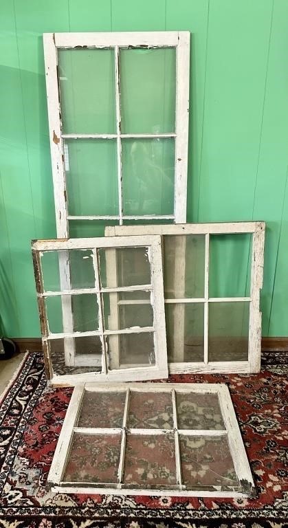 4 Vintage Windows - Missing Panes & Cracks