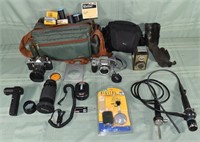 Collection of camera equipment and an Olympus BF t