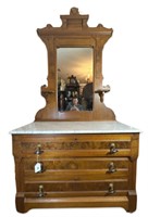 19thC Antique Victorian Walnut Marble Top Dresser