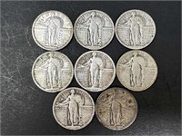 Eight Standing Liberty Quarters (1918-D,1919-D)