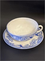 Japanese porcelain cup and saucer blue with birds