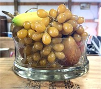 Etched glass bowl full of fruit