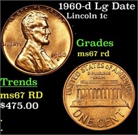 1960-d Lg Date Lincoln Cent 1c Grades GEM++ Unc RD