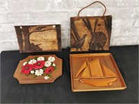 Wood Wall Hangings - 4pc - 1 signed