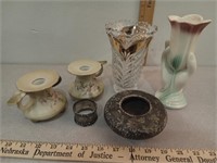 Hand Vase, Nippon floral candlesticks, Anna