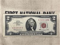 1963 $2 TWO Dollar Note Red Seal Series Bill