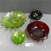Red Ruby Glass Bowls - Art Glass Green Bowls