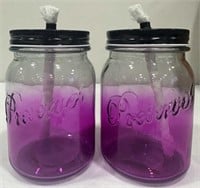 2ct Pink Tiki Torch Glass Mason Jars w/ Lids