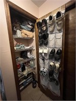 Hall closet contents - Sz 11 shoes, soap. Towels,
