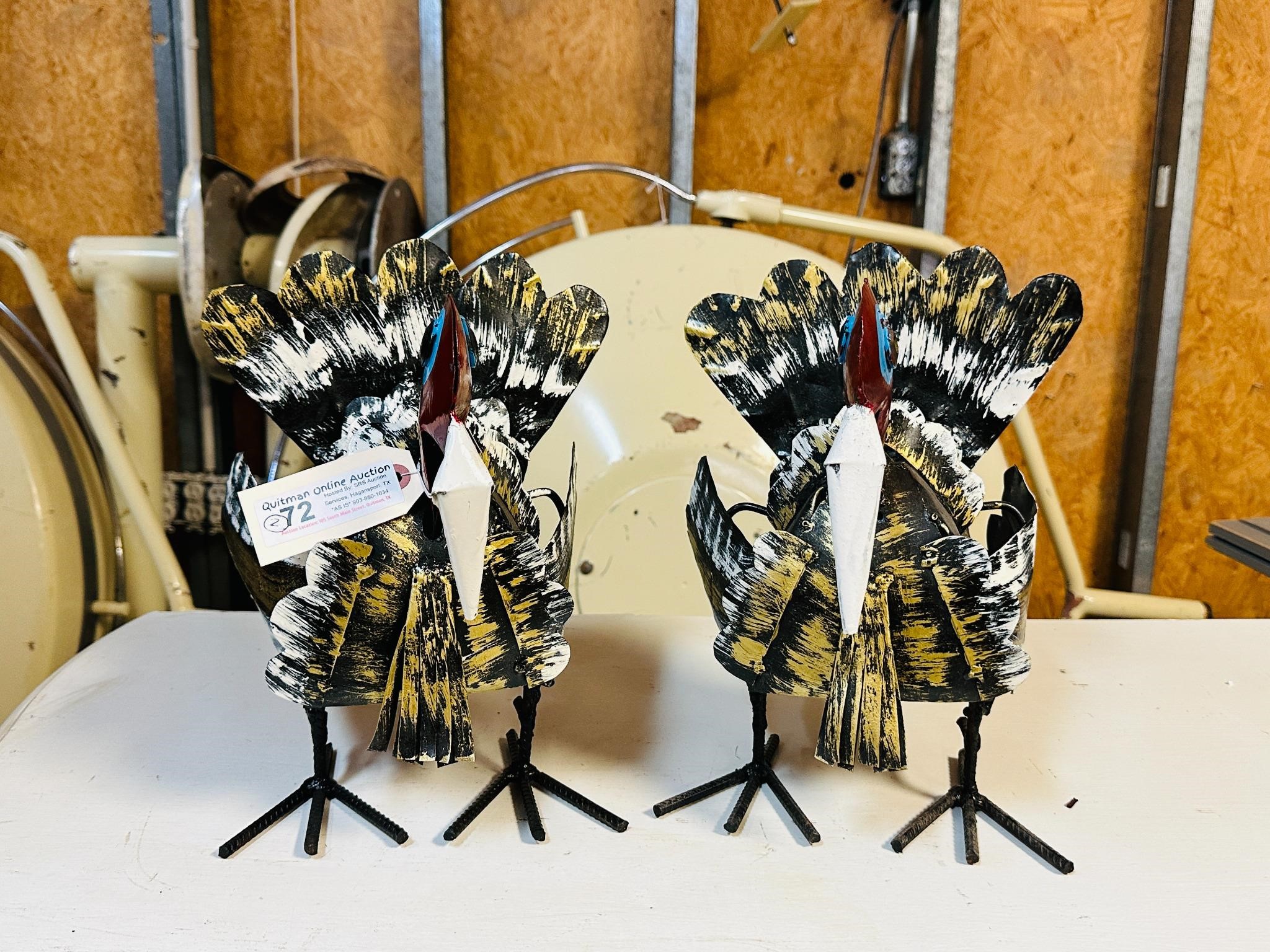 Pair of Painted Metal Turkeys