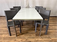 Chrome Base Dining Table w/6 Gray Chairs