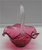 7-1/2"FENTON CRANBERRY GLASS BASKET BEAUTIFUL.