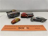 Selection Early Tin Toys Inc. Tank, Train & Cars